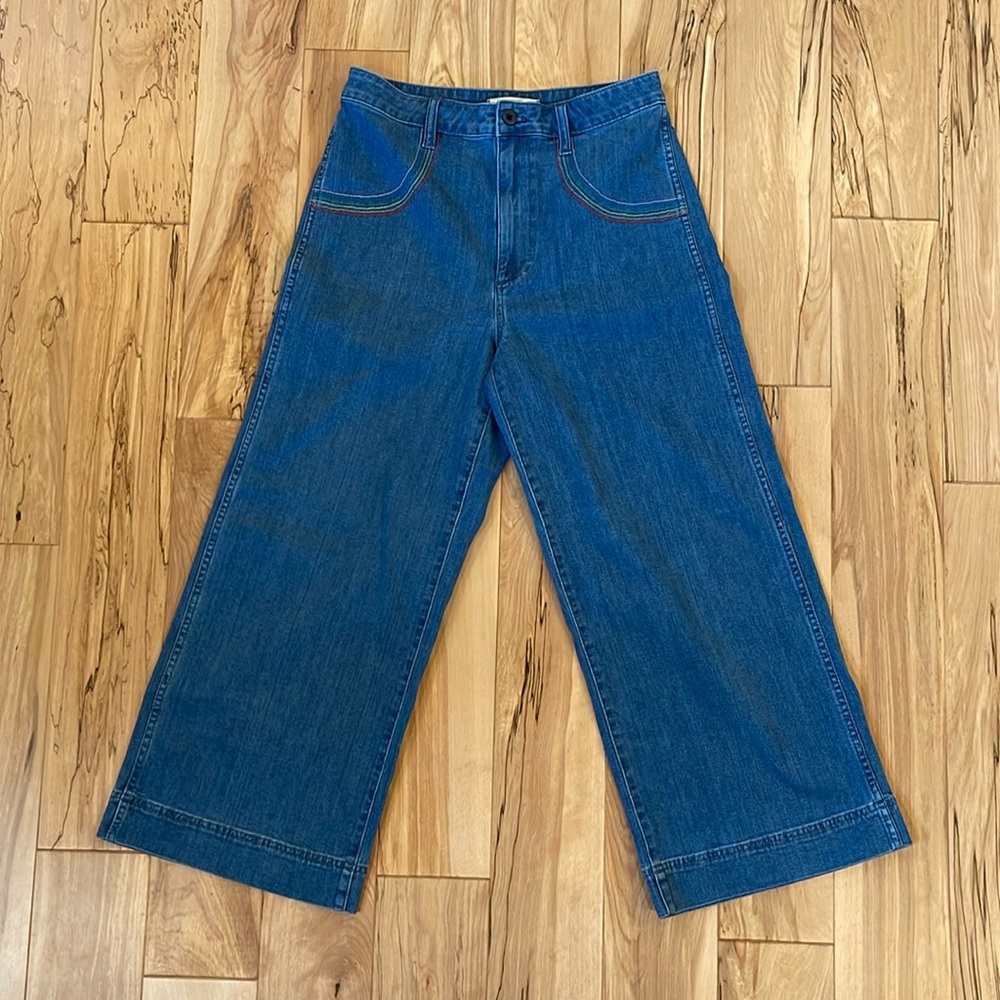 MADEWELL: Emmett Wide-Leg Crop Jeans: Rainbow Stitched Edition, Size 29